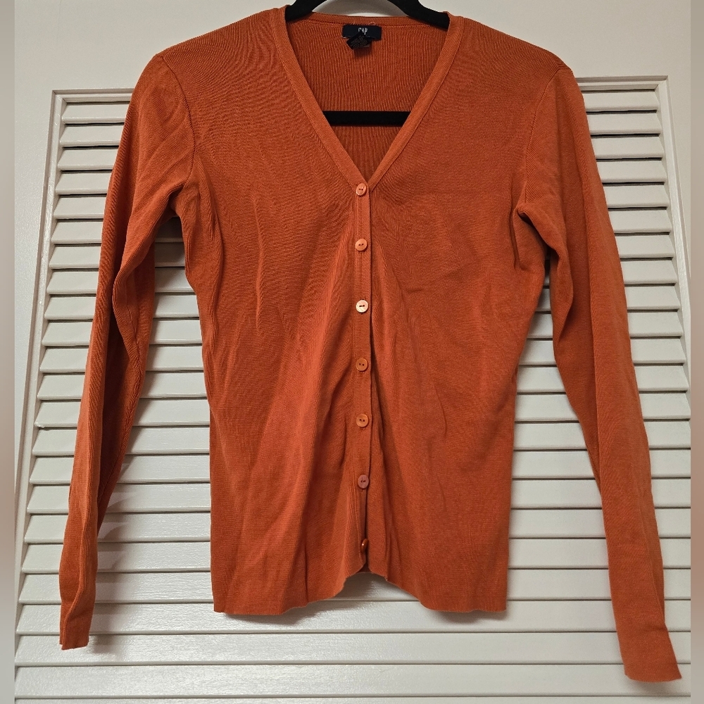 GAP - 100% Cotton Orange Long-Sleeve Button Cardigan